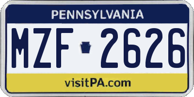 PA license plate MZF2626