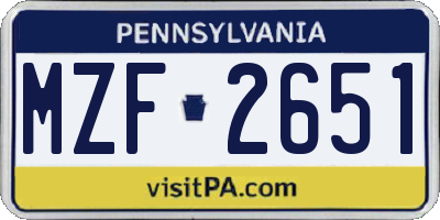 PA license plate MZF2651