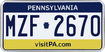 PA license plate MZF2670