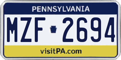 PA license plate MZF2694