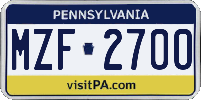 PA license plate MZF2700