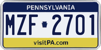 PA license plate MZF2701