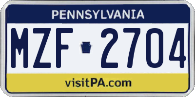 PA license plate MZF2704