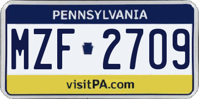 PA license plate MZF2709