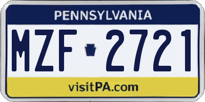 PA license plate MZF2721