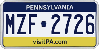 PA license plate MZF2726