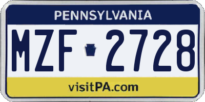 PA license plate MZF2728