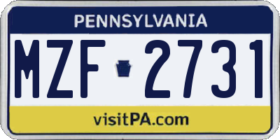 PA license plate MZF2731