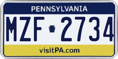 PA license plate MZF2734