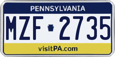 PA license plate MZF2735