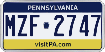 PA license plate MZF2747