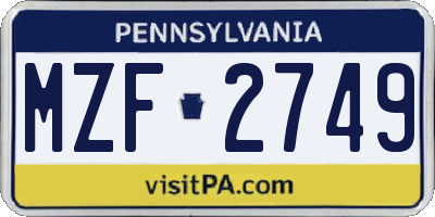 PA license plate MZF2749