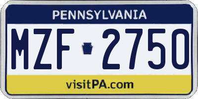 PA license plate MZF2750