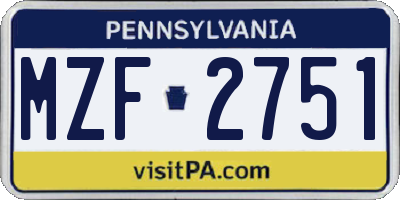 PA license plate MZF2751
