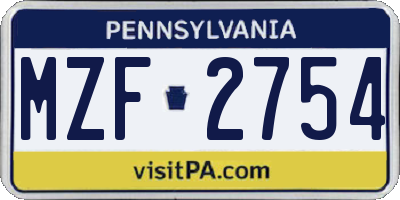 PA license plate MZF2754