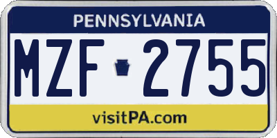 PA license plate MZF2755