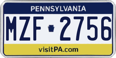 PA license plate MZF2756
