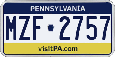 PA license plate MZF2757