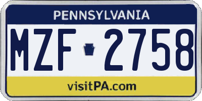 PA license plate MZF2758