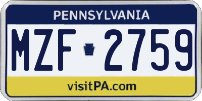 PA license plate MZF2759