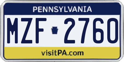 PA license plate MZF2760