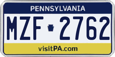 PA license plate MZF2762