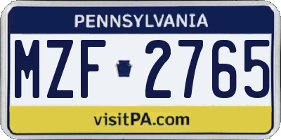 PA license plate MZF2765