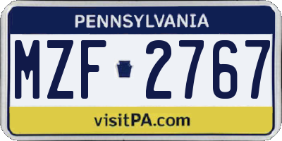 PA license plate MZF2767