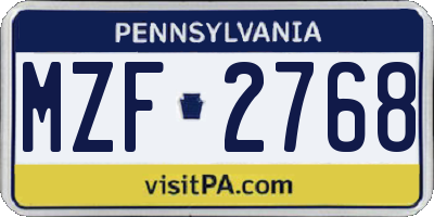 PA license plate MZF2768