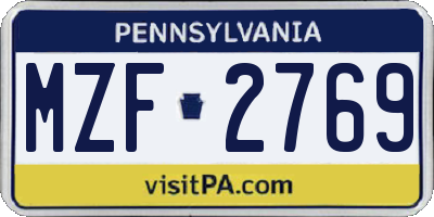 PA license plate MZF2769