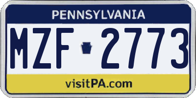 PA license plate MZF2773