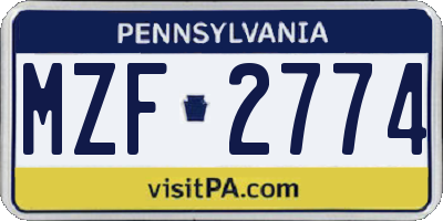 PA license plate MZF2774