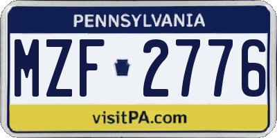 PA license plate MZF2776
