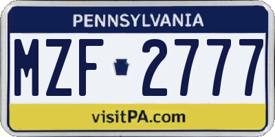 PA license plate MZF2777