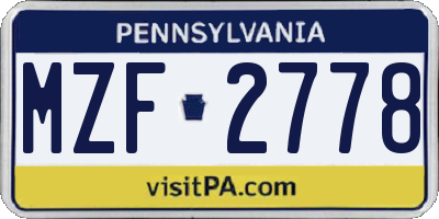 PA license plate MZF2778