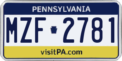 PA license plate MZF2781