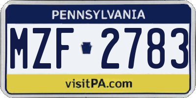 PA license plate MZF2783