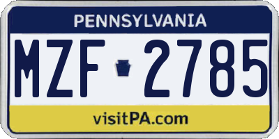 PA license plate MZF2785