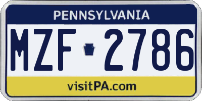 PA license plate MZF2786