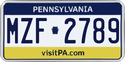 PA license plate MZF2789