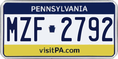 PA license plate MZF2792