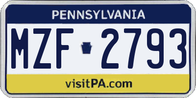 PA license plate MZF2793
