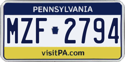 PA license plate MZF2794