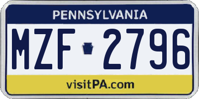 PA license plate MZF2796