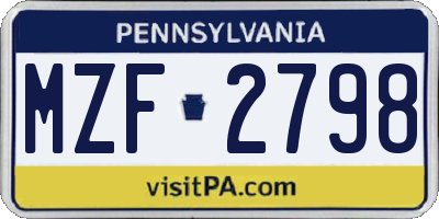 PA license plate MZF2798
