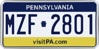 PA license plate MZF2801