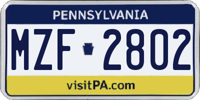 PA license plate MZF2802