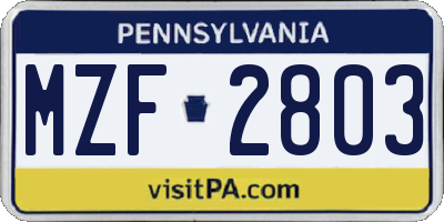 PA license plate MZF2803
