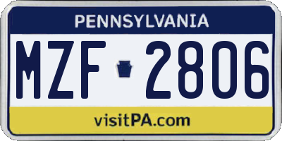 PA license plate MZF2806