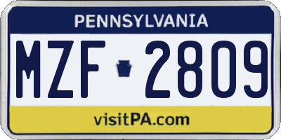 PA license plate MZF2809